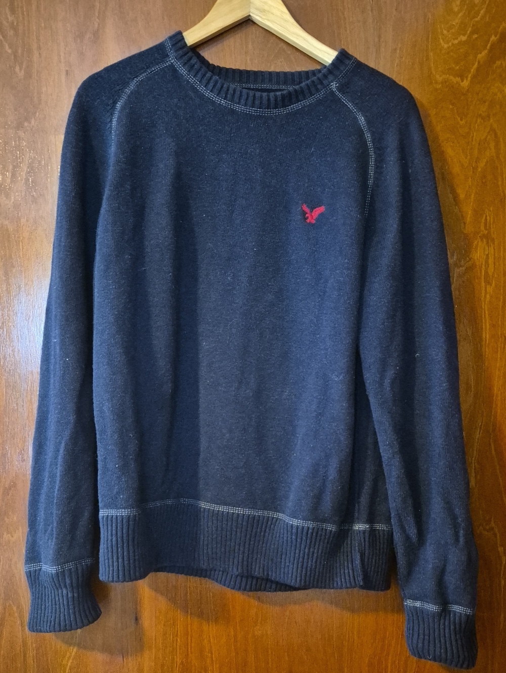 American Eagle Outfitters Navy Crewneck Sweater with Red Logo
